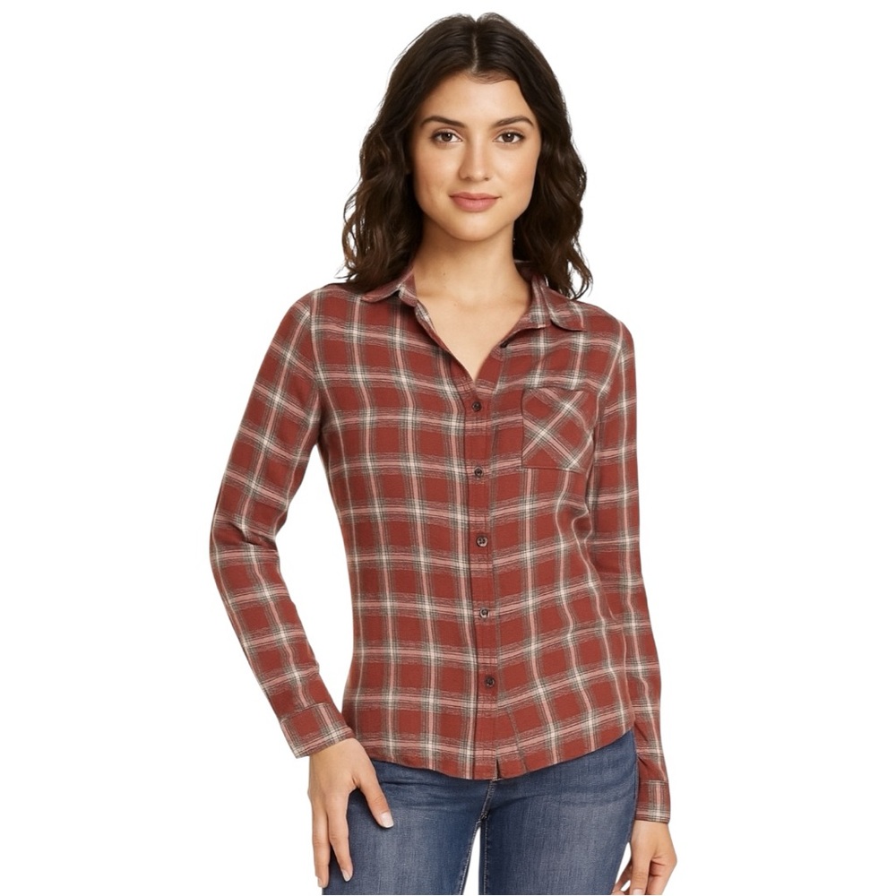 BP. Nordstrom rust maroon red plaid flannel button up shirt casual fall top M